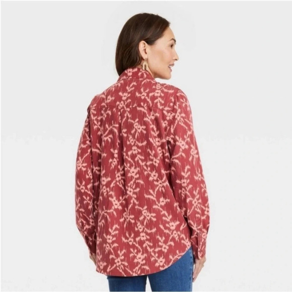 ✨NWT Target Knox Rose Burgundy Hibiscus Print Button Front Shirt Size XL - Picture 9 of 12